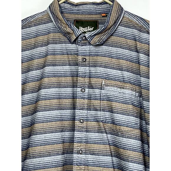 Howler Bros. Men's Size 2XL Cream/Blue/Tan Striped Long Sleeve Button Up Shirt - Picture 3 of 6